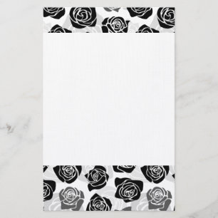 Modern Black Gray White Rose Flower Pattern Stationery
