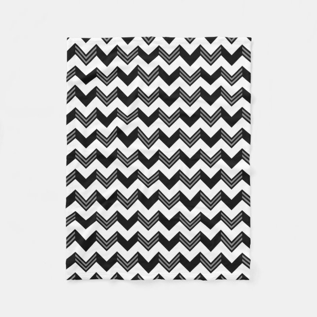 Modern Black, Gray, White Zigzag Chevron Pattern Fleece Blanket (Front)