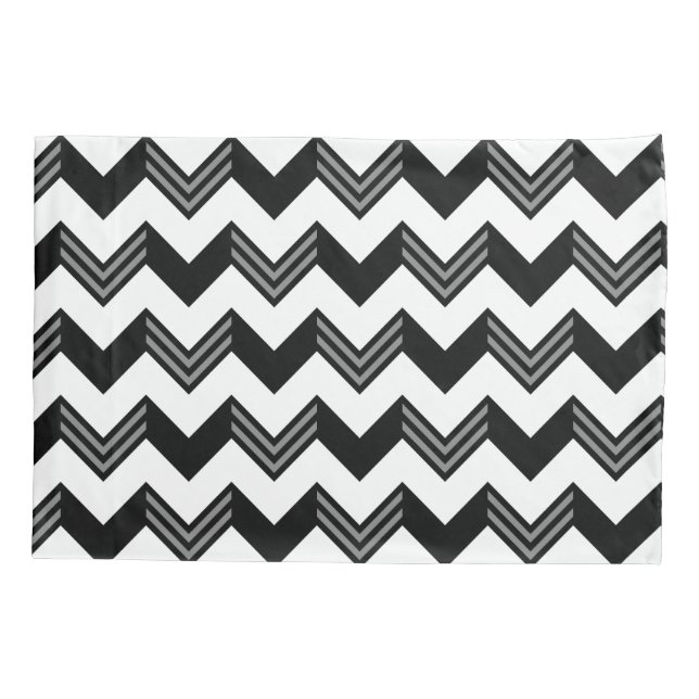 Modern Black, Gray, White Zigzag Chevron Pattern Pillowcase (Back)