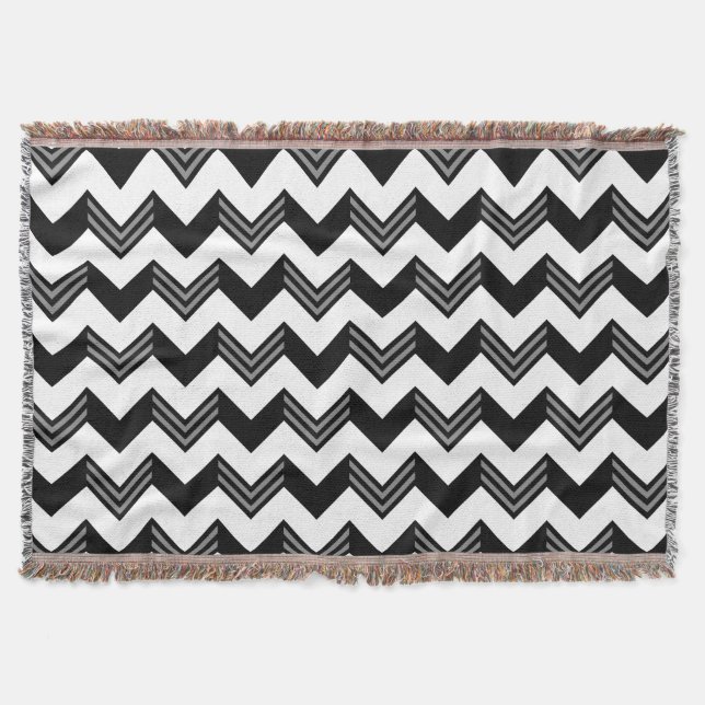 Modern Black, Gray, White Zigzag Chevron Pattern Throw Blanket (Front)