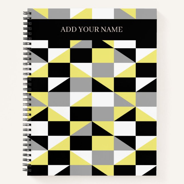 Modern Black Gray Yellow Geometric Pattern Notebook (Front)