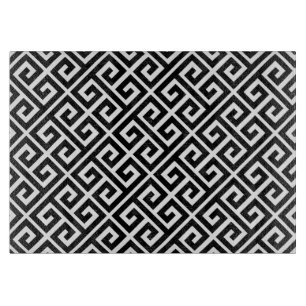 Modern Black Greek Key Pattern Glass Cutting Board
