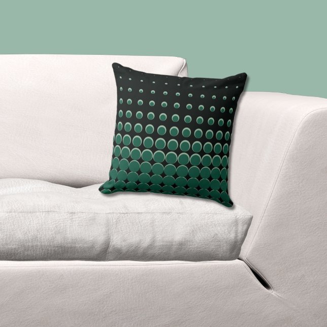 Modern Black & Green Ascending Dots Throw Pillow (Black and Green Pillow, Halftone)