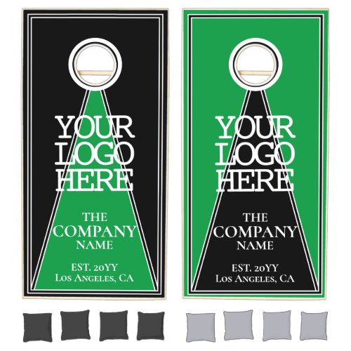 Modern Black Green Company Logo Cornhole Set
