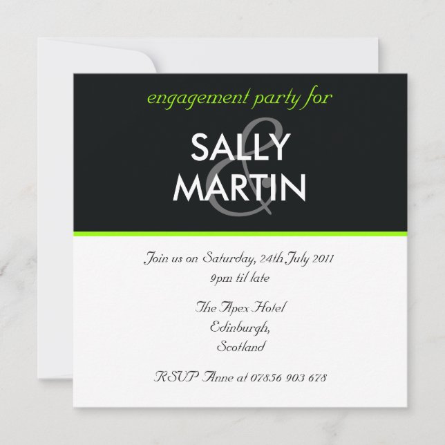 Modern Black & Green Engagement Party Invitation (Front)