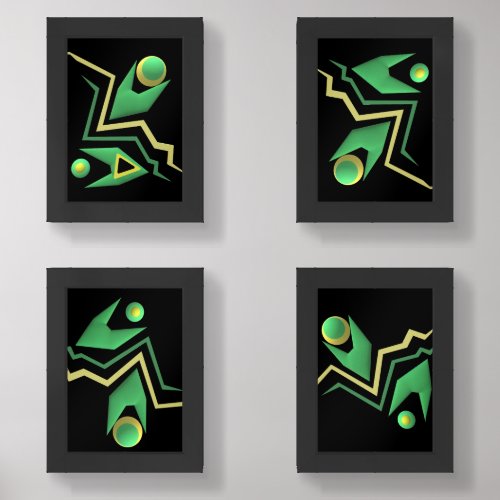 Modern Black Green  Gold Geometric Abstract  Wall Art Sets