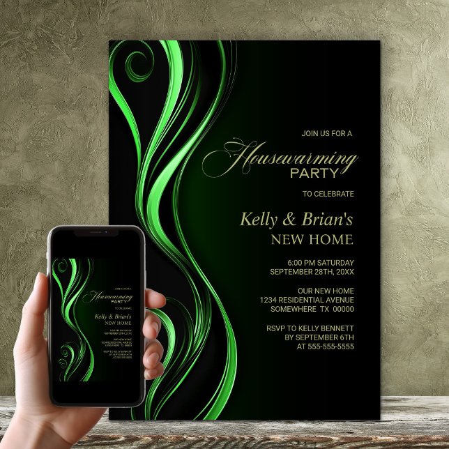 Modern Black Green Housewarming Party Invitation (Creator Uploaded)