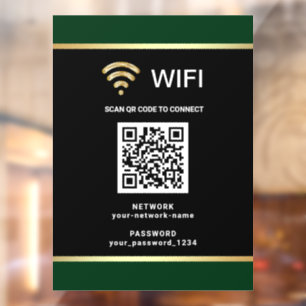 Modern Black Green QR Code Wifi Network Password Window Cling
