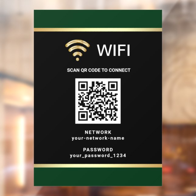 Modern Black Green QR Code Wifi Network Password Window Cling (Sheet 2)