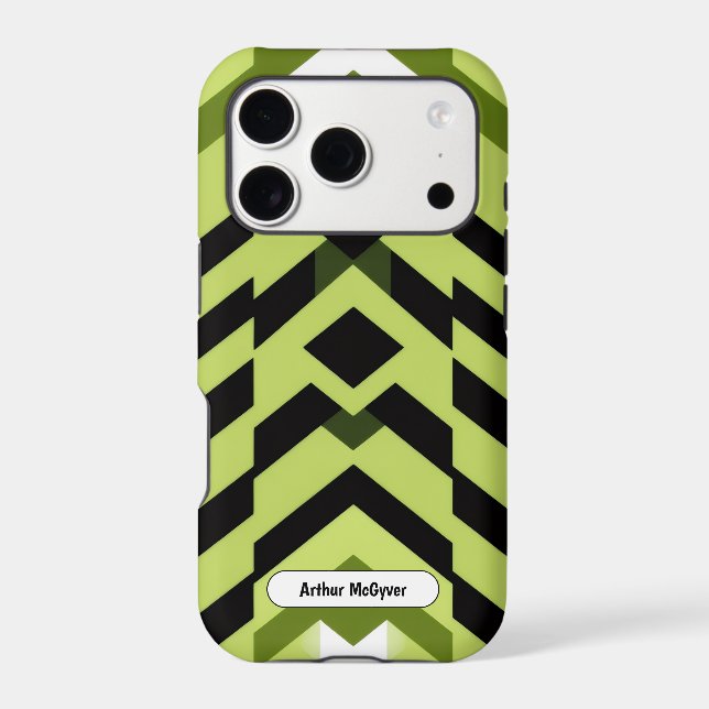 Modern Black Green Wasabi Geometric Sharp Art iPhone Case (Back)