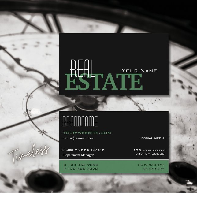 Modern Black Green White Simple and Professional Business Card (Creator Uploaded)