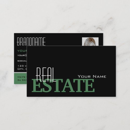 Modern Black Green White with Photo Professional Business Card