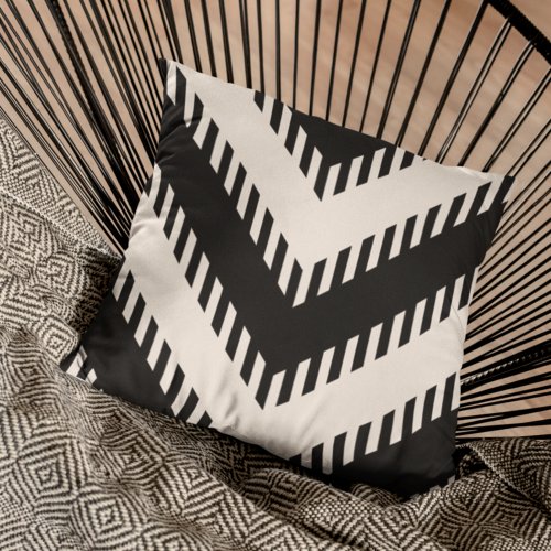 Modern Black Greige Gray Geometric Stripes Pattern Throw Pillow
