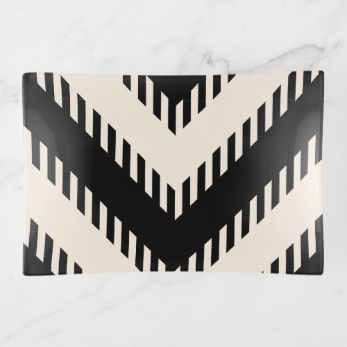 Modern Black Greige Gray Geometric Stripes Pattern Trinket Tray