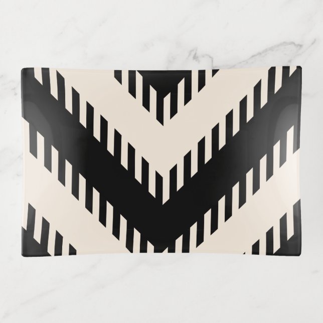 Modern Black Greige Gray Geometric Stripes Pattern Trinket Tray (Front)
