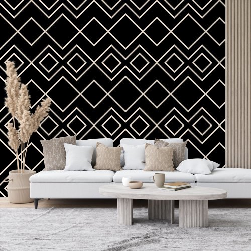 Modern Black Greige Ivory Geometric Squares Art Wallpaper