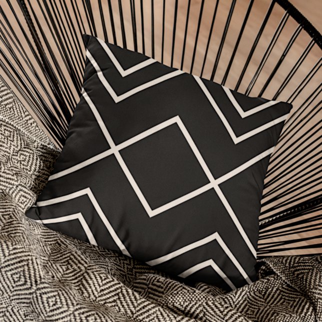 Modern Black Greige Ivory Geometric Stripes Art Throw Pillow (Creator Uploaded)