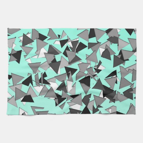 Modern Black Grey and White Geo Triangles Teal Kitchen Towel
