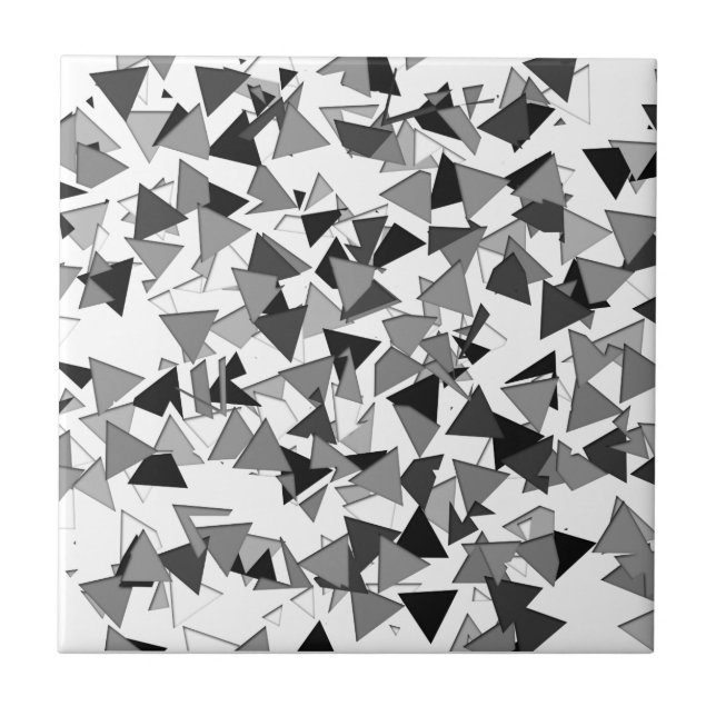 Modern Black, Grey, and White Geometric Triangles Ceramic Tile (Front)
