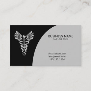 Modern Black & Grey Caduceus Pharmaceutical Business Card
