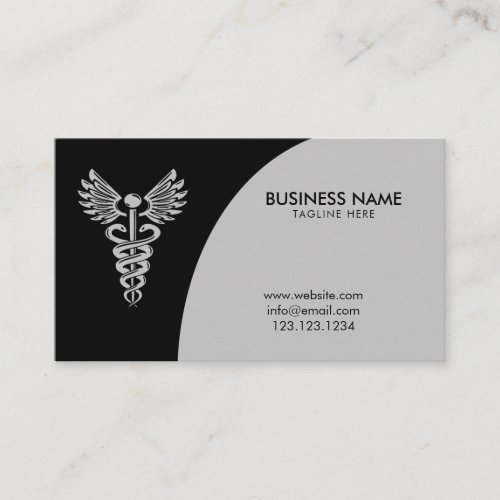 Modern Black  Grey Caduceus Pharmaceutical Business Card