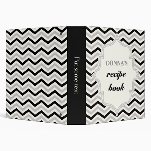 Modern black grey chevron zigzag recipe binder