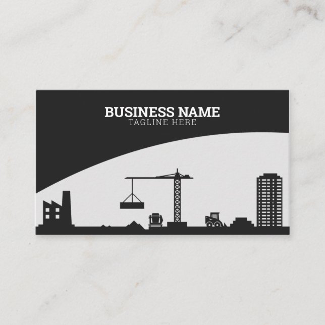 Modern Black & Grey Construction Site Building Business Card (Front)