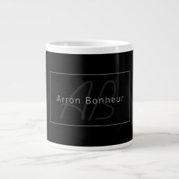 Modern Black &amp; Grey | Cool Name &amp; Monogram Giant Coffee Mug