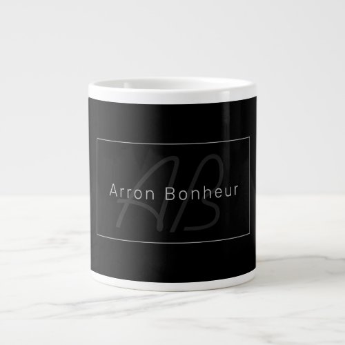 Modern Black  Grey  Cool Name  Monogram Giant Coffee Mug