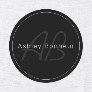 Modern Black & Grey Cool Name & Monogram Labels