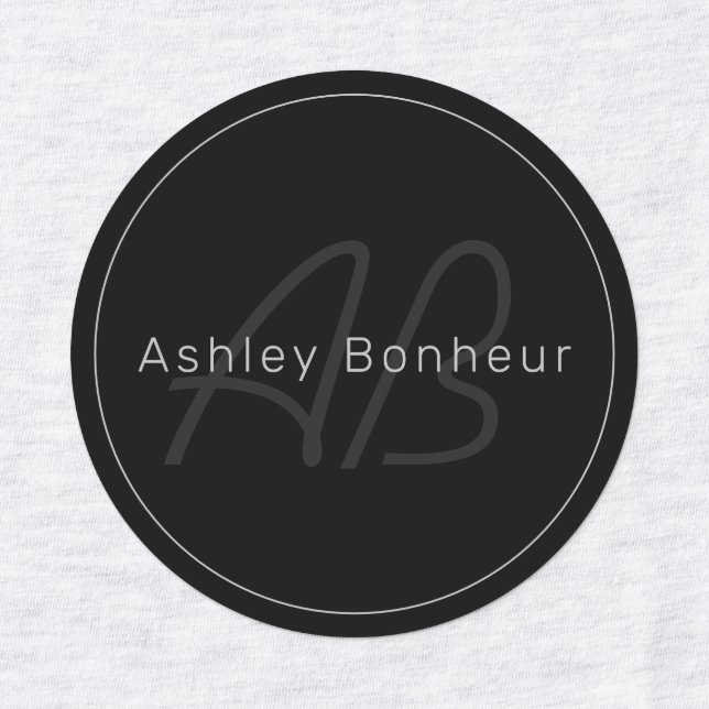 Modern Black & Grey | Cool Name & Monogram Labels (Design 1)
