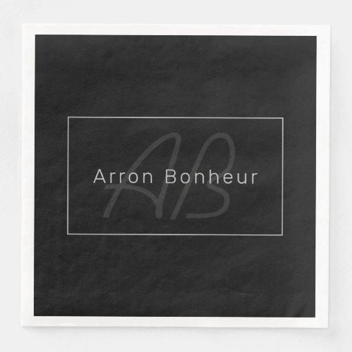 Modern Black  Grey  Cool Name  Monogram Paper Dinner Napkins