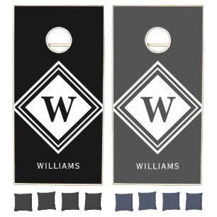 Modern Black Grey Family Monogram Personalized Cornhole Set