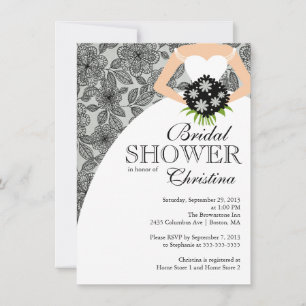Modern Black Grey floral Bride Bridal Shower Invitation