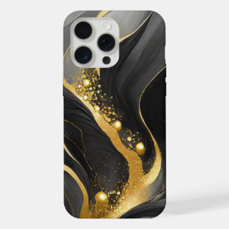 Modern Black Grey Gold Elegant Marble iPhone 15 Pro Max Case