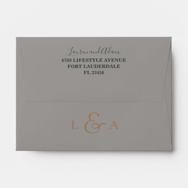 Modern Black, Grey & Gold Monogram Wedding Envelope (Back (Top Flap))