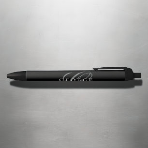 Modern Black Grey Monogram Pen