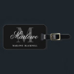 Modern Black Grey Monogram Script Luggage Tag<br><div class="desc">Modern Monogram Black White Grey Calligraphy Name luggage tag.  A stylish personalized gift or party favor.</div>