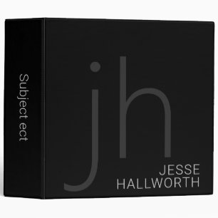 Modern Black & Grey Monogrammed 3 Ring Binder