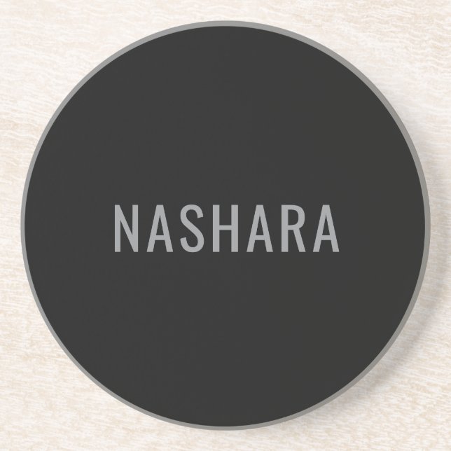 Modern Black Grey Personalized Name Design Coaster (Front)