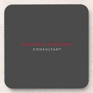 Modern Black Grey Red Professional Your Name Beverage Coaster