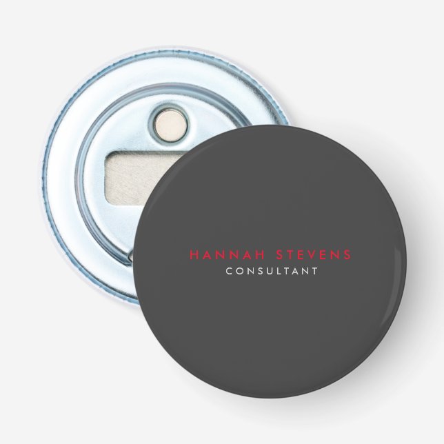 Modern Black Grey Red Professional Your Name Bottle Opener (Front)