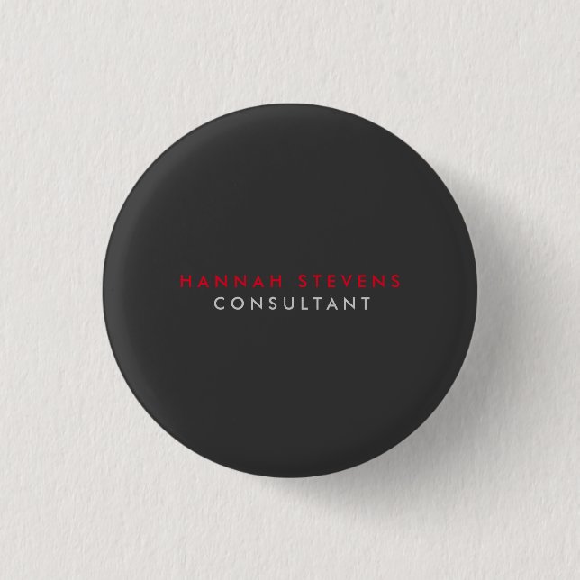 Modern Black Grey Red Professional Your Name Button (Front)