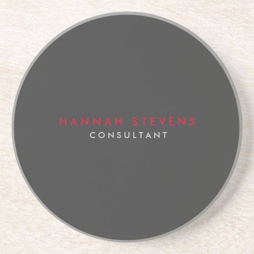Modern Black Grey Red Professional Your Name Coaster