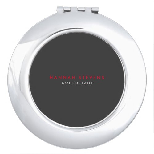 Modern Black Grey Red Professional Your Name Compact Mirror