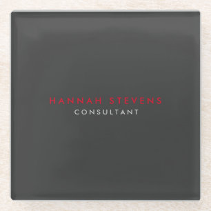 Modern Black Grey Red Professional Your Name Glass Coaster