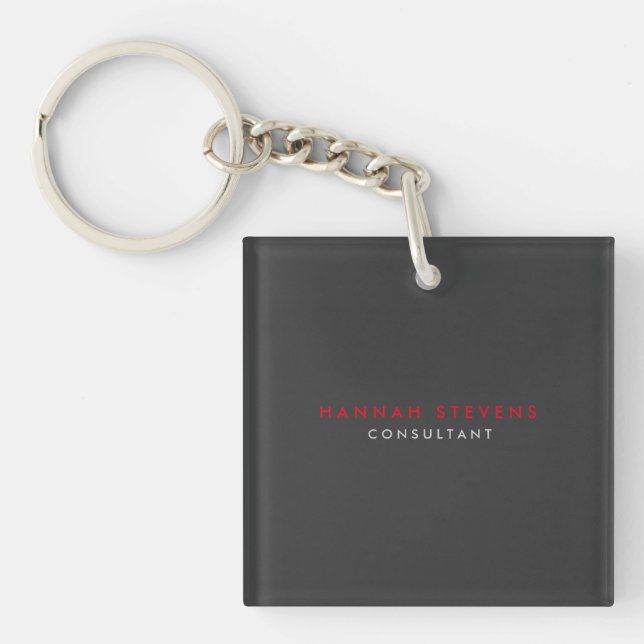 Modern Black Grey Red Professional Your Name Keychain (Front)