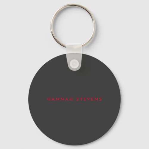 Modern Black Grey Red Professional Your Name Keychain
