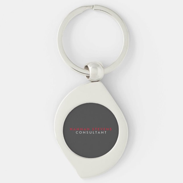 Modern Black Grey Red Professional Your Name Keychain (Front)