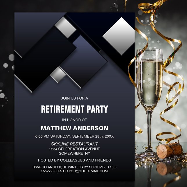 Modern Black Grey Retirement Party Invitation (Creator Uploaded)